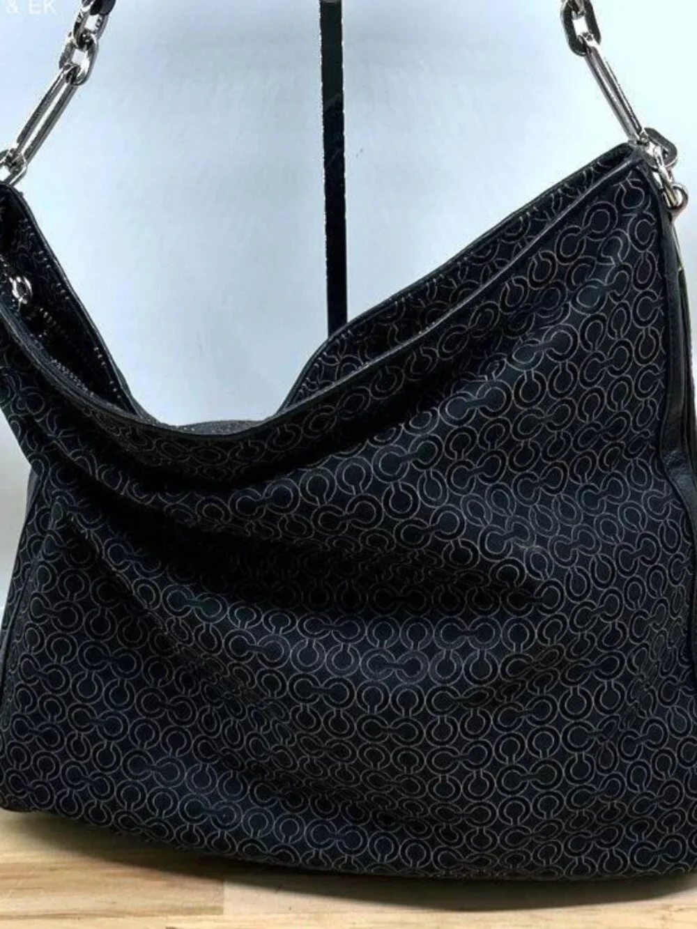 Coach Black Signature C Taylor Hobo Bag Python Embossed Leather Silver Hardware